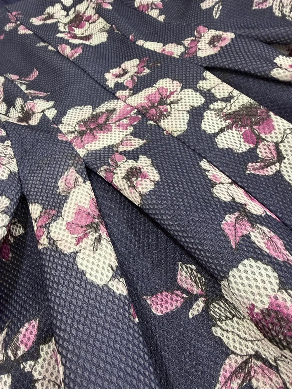 torrid Navy Floral Fit-and-Flare Dress with Pink and White Blooms - Picture 3 of 7
